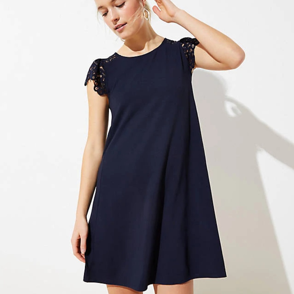 NWT LOFT LACE CAP SLEEVE SWING DRESS XS
